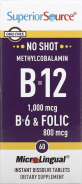 Superior Source, B-12 1000 mcg, B-6 & Folsäure 800 mcg, 60 Minitabletten