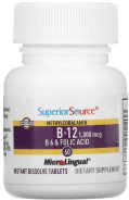 Superior Source, B-12 1000 mcg, B-6 & Folsäure 800 mcg, 60 Minitabletten